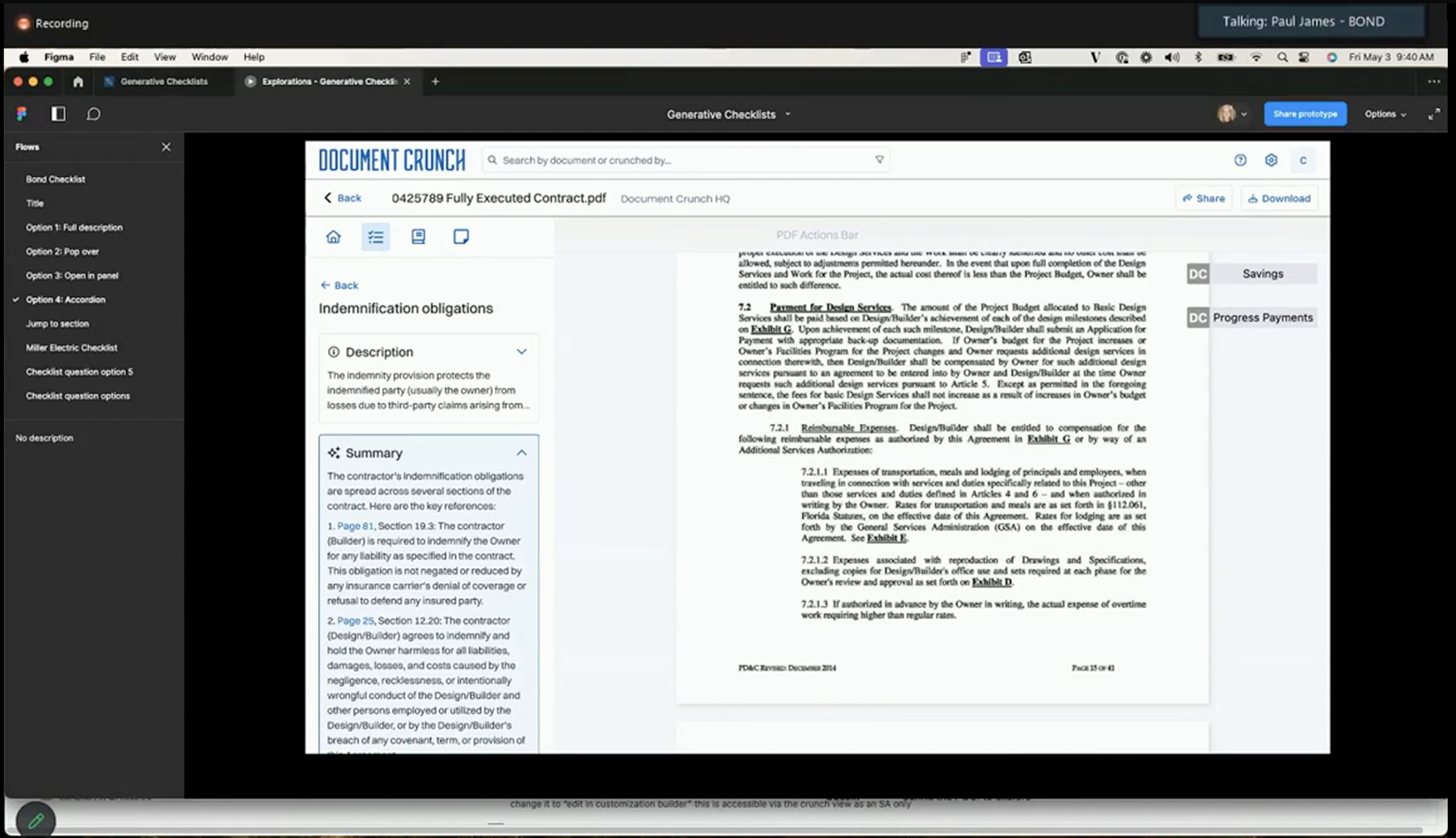 User interview session reviewing checklist explorations in Figma