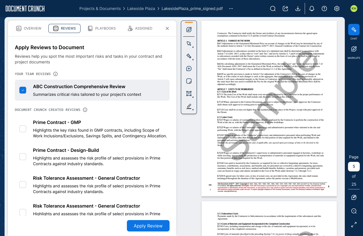 Apply Reviews to Document — relevant reviews surfaced by document type